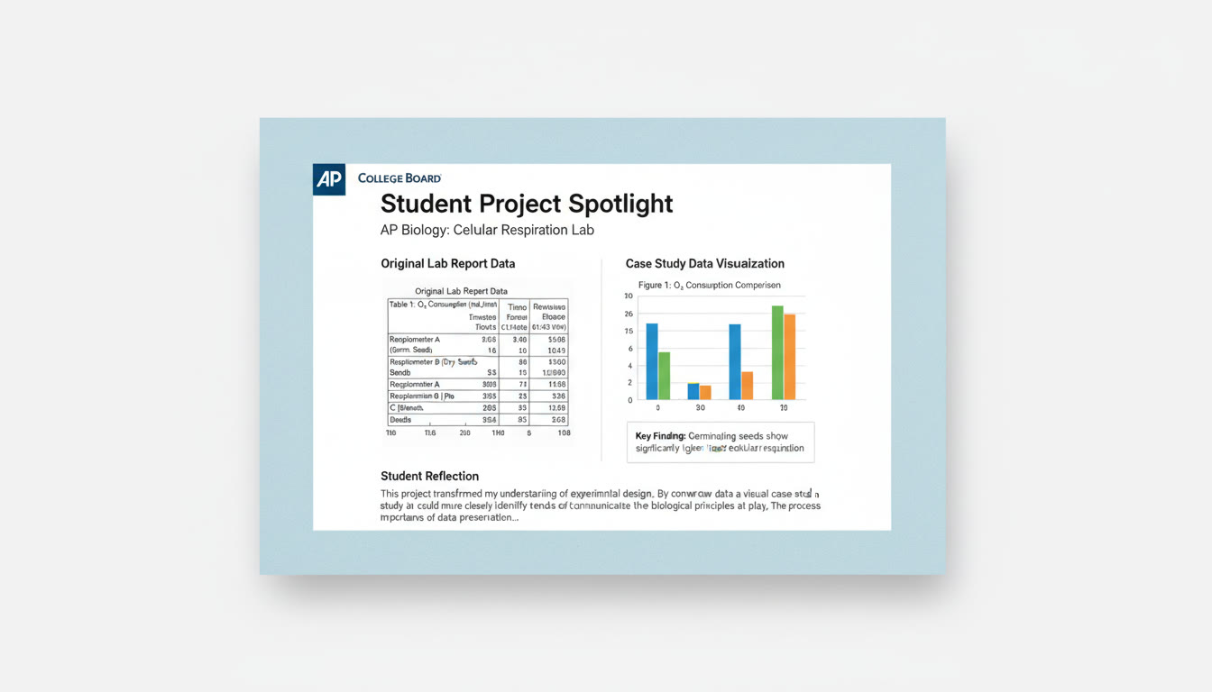 Photo Idea : A mid-article screenshot mockup of a project page showing an AP lab report converted into an attractive case study layout — includes a comparison of data tables and a small reflection paragraph.
