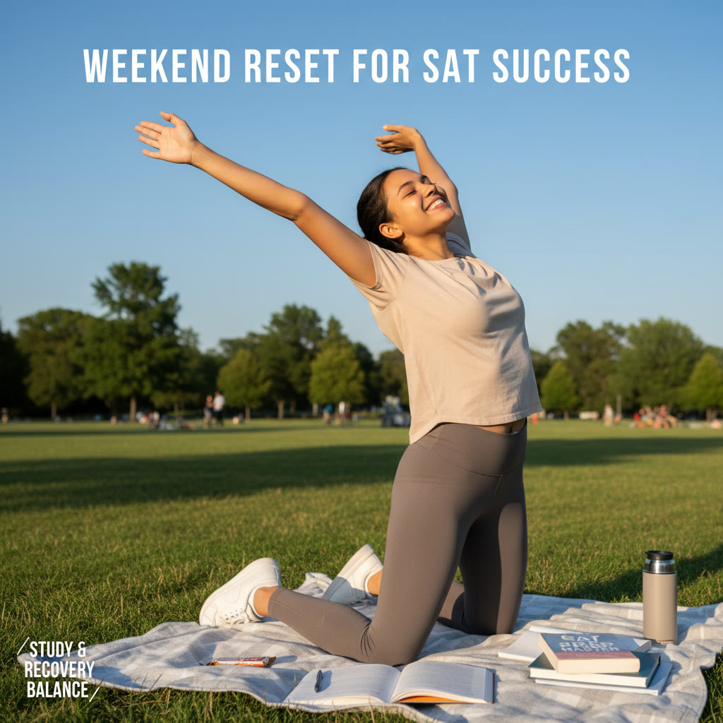 Photo idea: A student stretching outside with a notebook—description: 