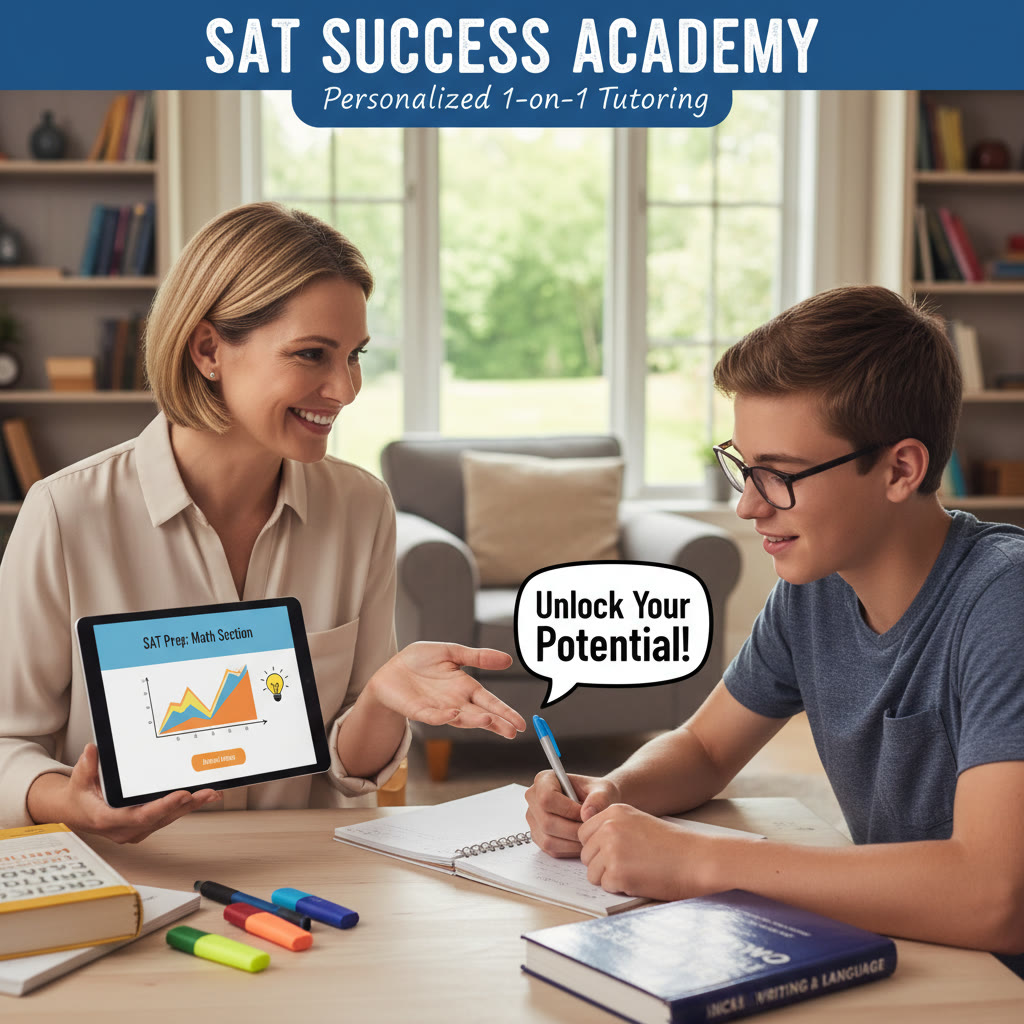 Photo idea: A small tutoring session with a tutor pointing at a tablet screen while the student takes notes, conveying personalized 1-on-1 guidance.