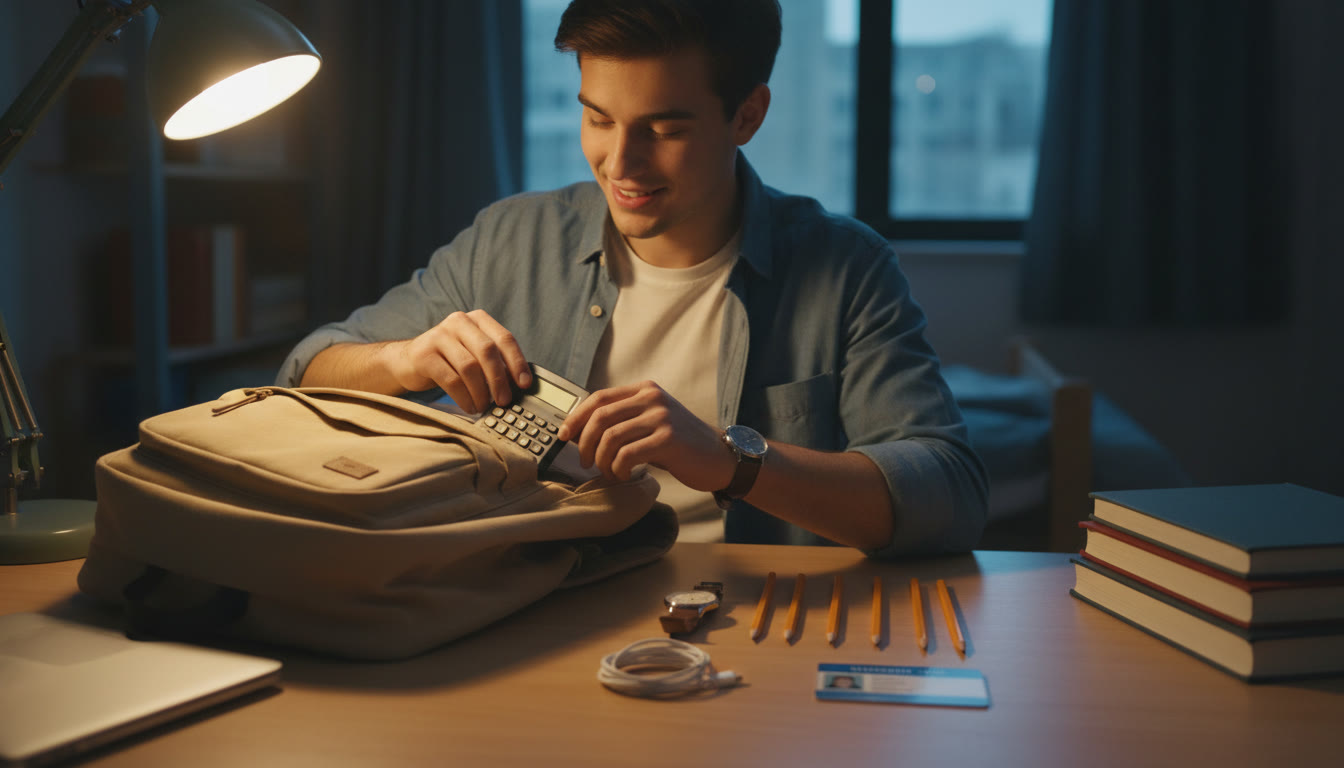 Photo Idea : A student calmly organizing their backpack the night before an AP exam — watch, pencils, student ID, charging cable neatly laid out on a desk. This image should appear near the top to set the tone for preparation and calm.