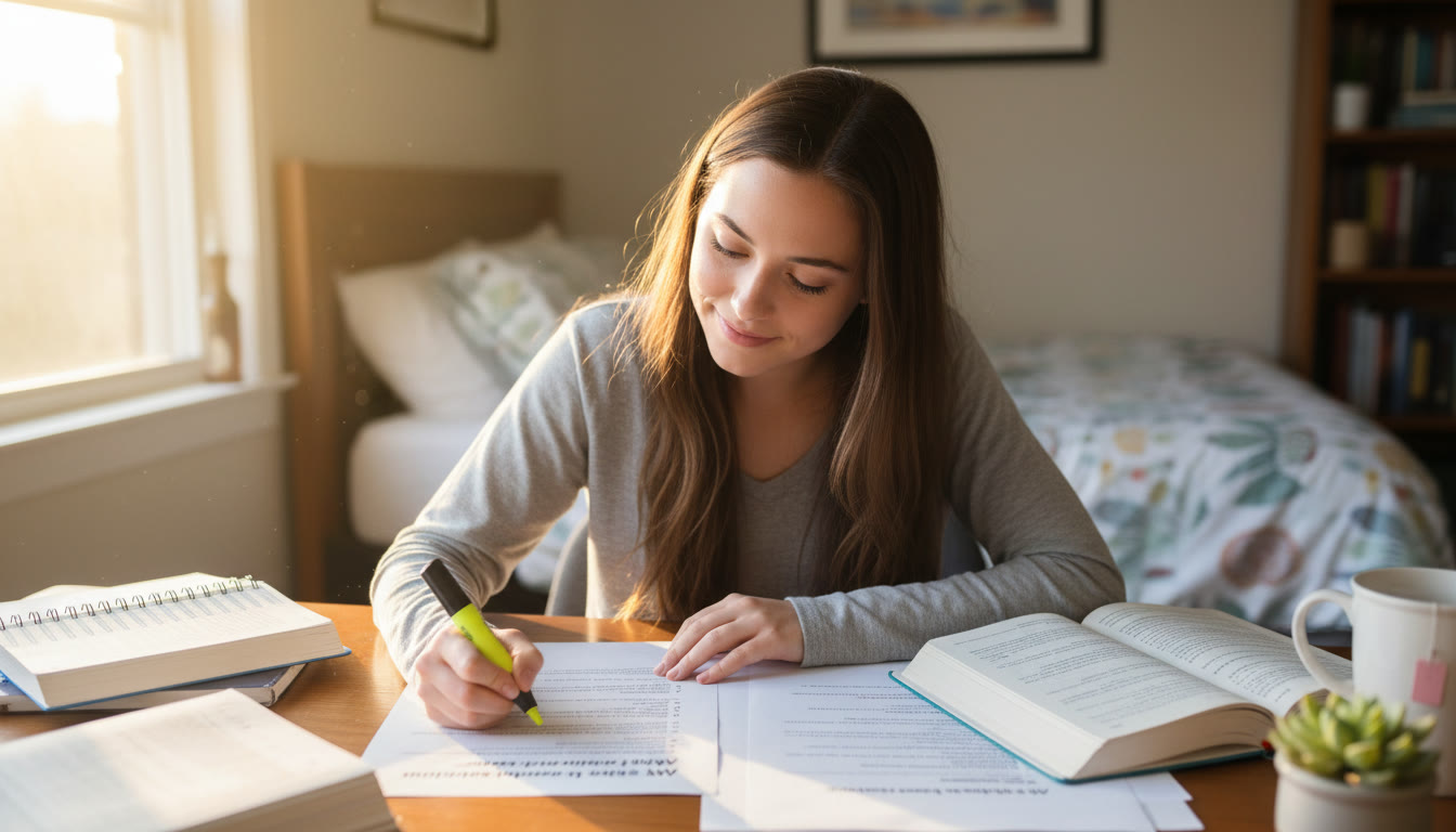 Photo Idea : A student at a desk with open notebooks, a highlighter in hand, and a printed FRQ prompt; warm morning light shows focus and calm. (Use in top 30% of the article to set an encouraging, study‑ready tone.)