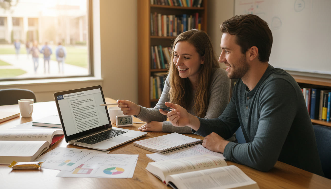 Photo Idea : A study scene showing a student and tutor working over a passage on a laptop, with notes and a timer visible—conveys focused, personalized tutoring and collaborative practice.