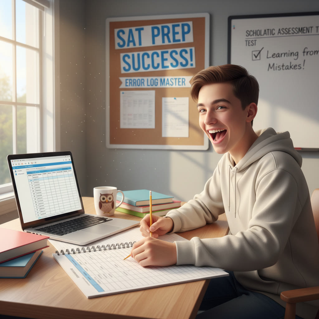 Photo idea: A student filling out an error log spreadsheet with a pencil and laptop nearby — natural lighting, focused expression.