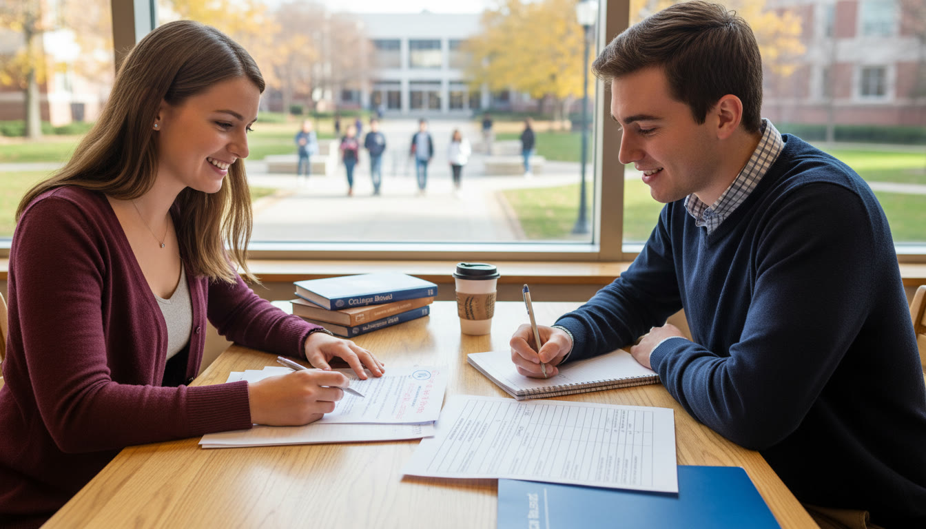 Photo Idea : A friendly tutor and student at a table reviewing a scored practice essay with a rubric — conveys constructive feedback and the value of one-on-one guidance near the end of the article.