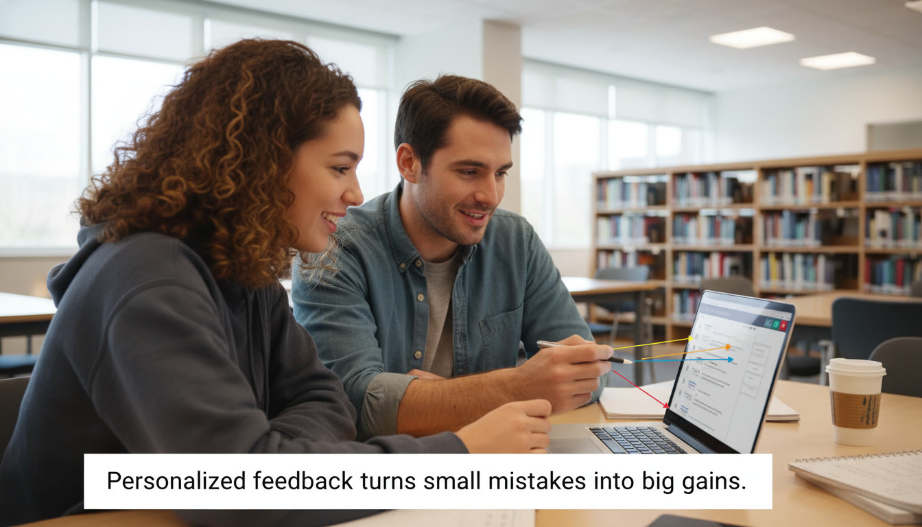 Photo Idea : A student and a Sparkl tutor working over a laptop—one-on-one tutoring in action. Caption idea: Personalized feedback turns small mistakes into big gains.