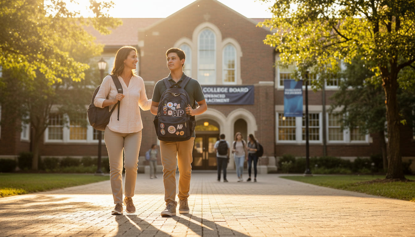 Photo Idea : Parent and student walking into the school in the morning sunlight, backpacks balanced and an air of quiet confidence—the image captures support without hovering.