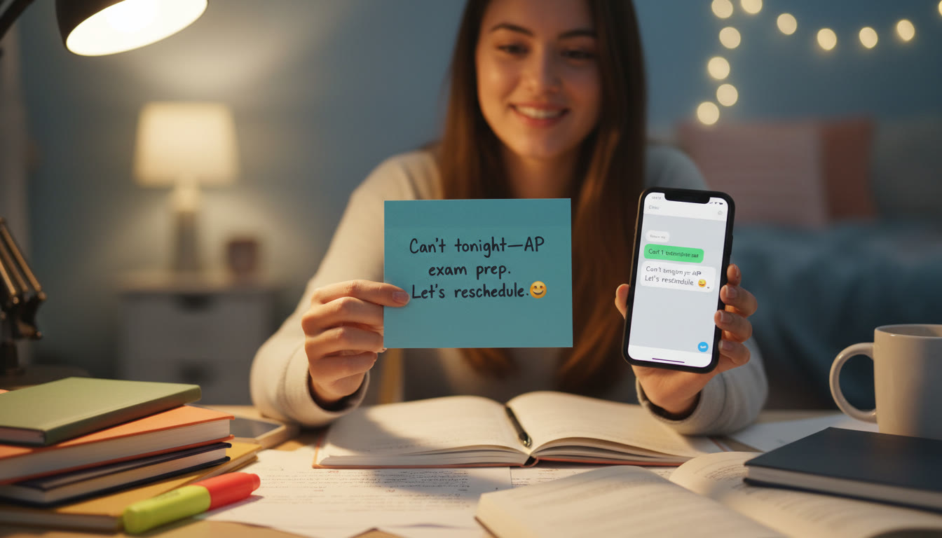 Photo Idea : A close-up of a student handing a polite note or sending a short text: