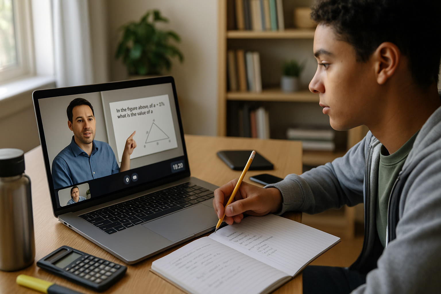 Photo Idea : A student taking a digital practice SAT on a laptop with a tutor visible on the screen, showing a mix of human guidance and technology—captures modern, hybrid prep.