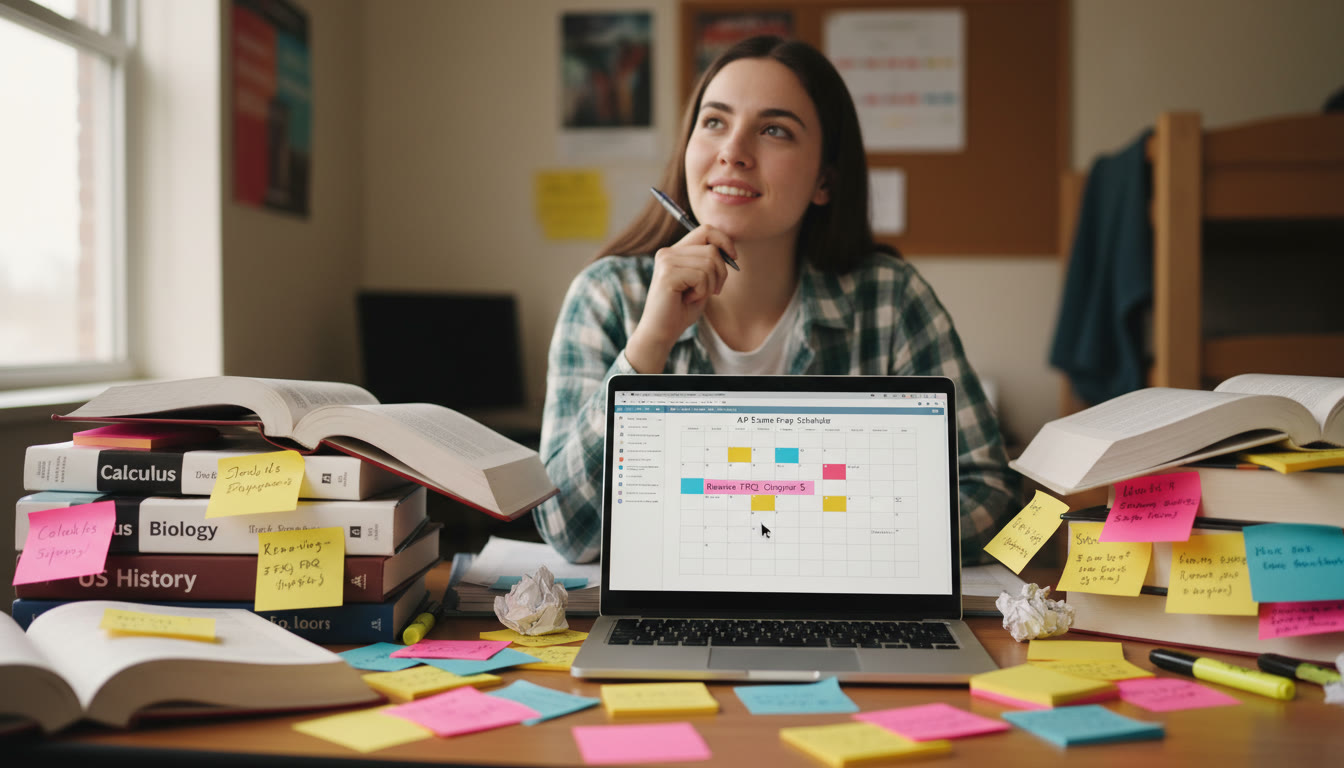 Photo Idea : A student at a desk surrounded by open textbooks, sticky notes, and a laptop displaying a study schedule — capturing the moment of rethinking their approach.