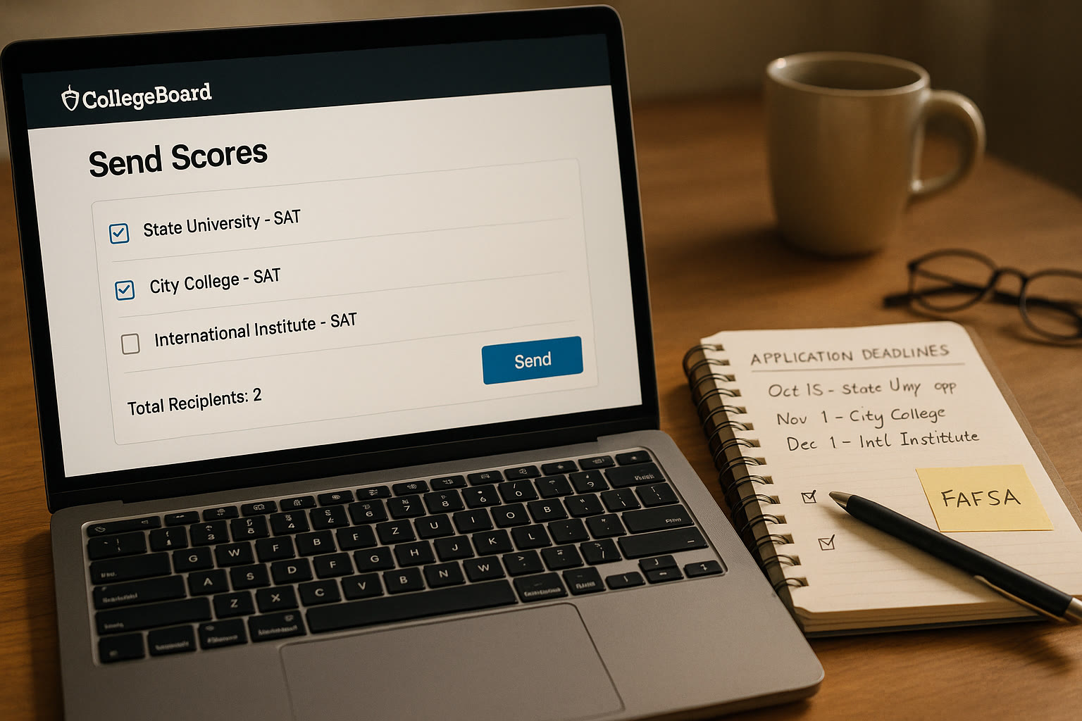 Photo Idea : Close-up image of a laptop screen with the College Board's 