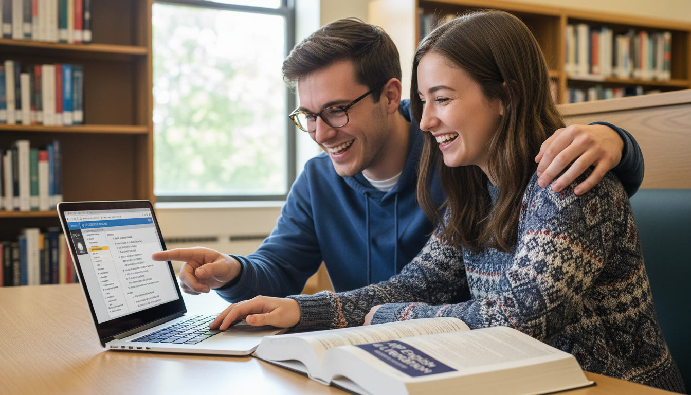 Photo Idea : A bright photo of a student and tutor working together over a laptop with digital SAT practice displayed, and an AP textbook open   conveys personalized tutoring, focused review, and the blend of AP and SAT prep.