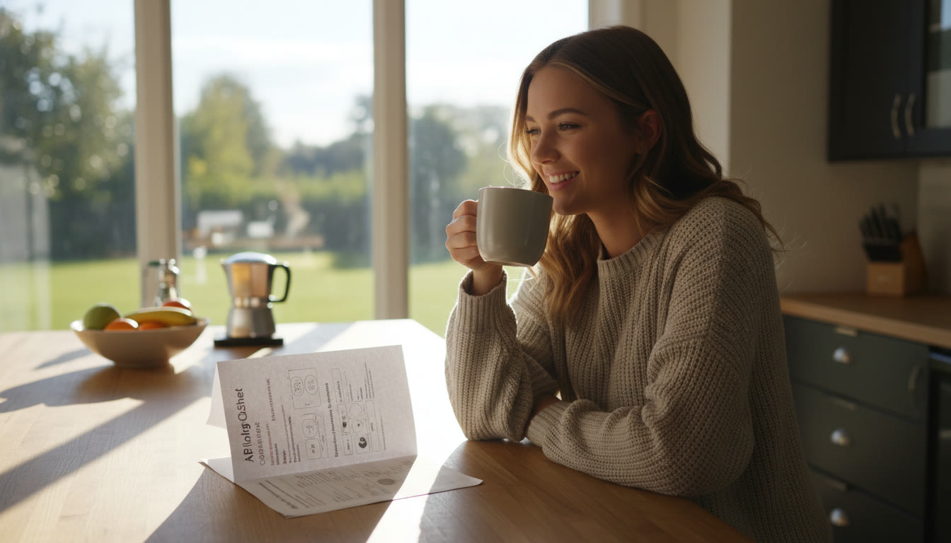 Photo Idea : A student sitting in a bright kitchen, glancing at a concise one-page 'Quick Sheet' while sipping coffee—conveys a calm, ritualized morning routine before the AP exam.