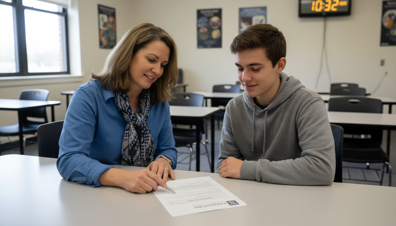 Photo Idea : A proctor or tutor calmly talking with a student in a testing room, showing a printed SSD Eligibility Letter—reinforces the human, supportive side of accommodations and test-day reassurance.