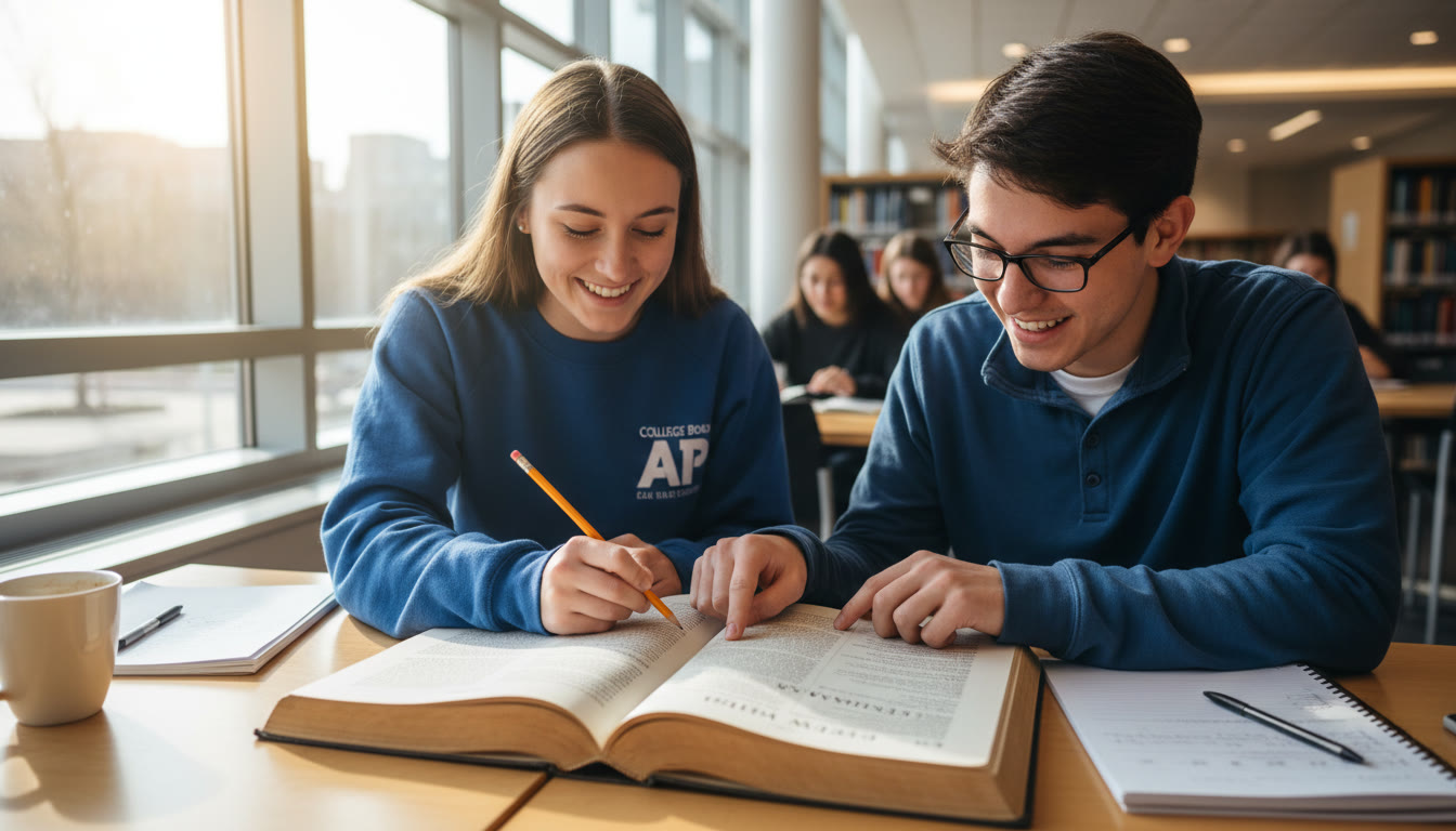 Photo Idea : A tutor and student at a table with a Latin text between them, pointing at a sentence. The image should convey collaboration, personalized guidance, and the energy of discovery — fitting for a natural mention of tutoring support mid-article.