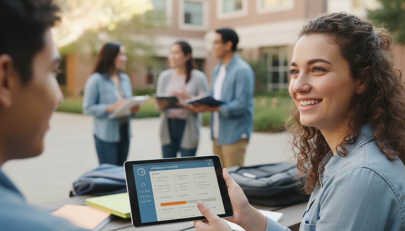 Photo Idea : Close-up of a student conducting an interview or typing survey questions on a tablet — a visual to accompany the section on primary data gathering and triangulation.