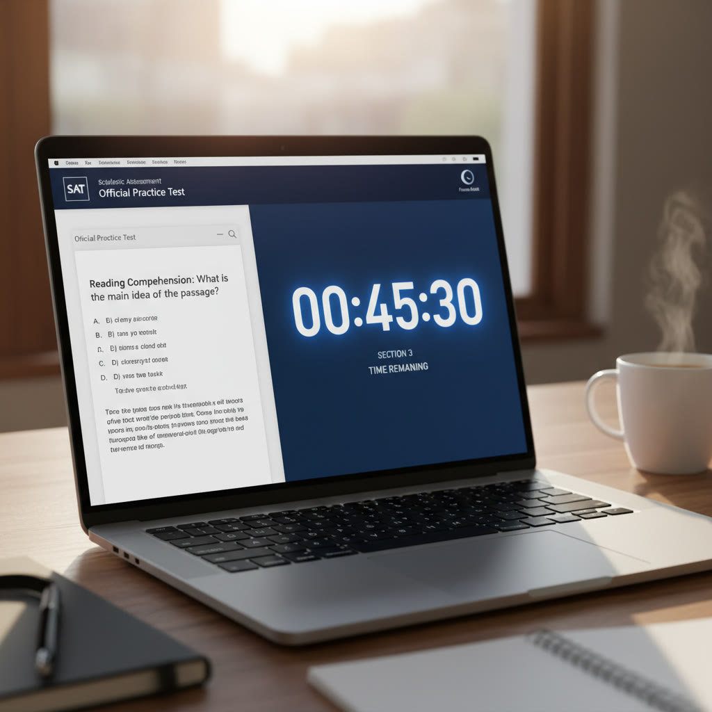 Photo idea: Close-up of a screen with a PDF test on one side and a digital timer on the other, with Do Not Disturb enabled in the corner.
