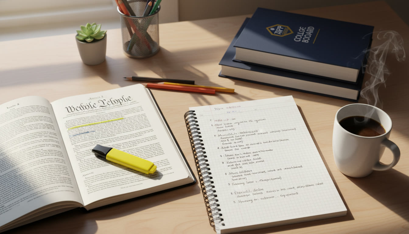 Photo Idea : A tidy study desk with a highlighted copy of the Constitution, a notebook open with bullet-pointed case summaries, and a cup of coffee. This image fits in the top third of the article to visually anchor the study-focused tone.