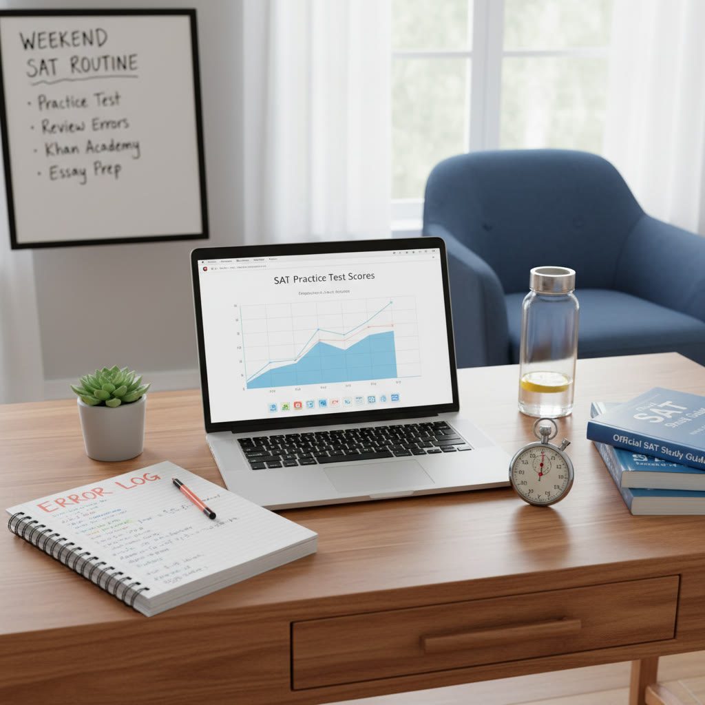 Photo idea: A quiet study space with a laptop, error log notebook, and a stopwatch—description: 