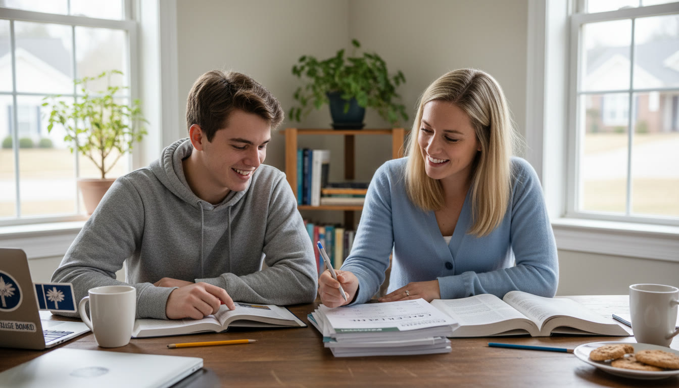 Photo Idea : A cozy study scene with a tutor and a South Carolina high-school student working through a practice AP exam together—shows the collaborative, personalized help that accelerates learning. (Place in the middle of the article near the tutoring discussion.)