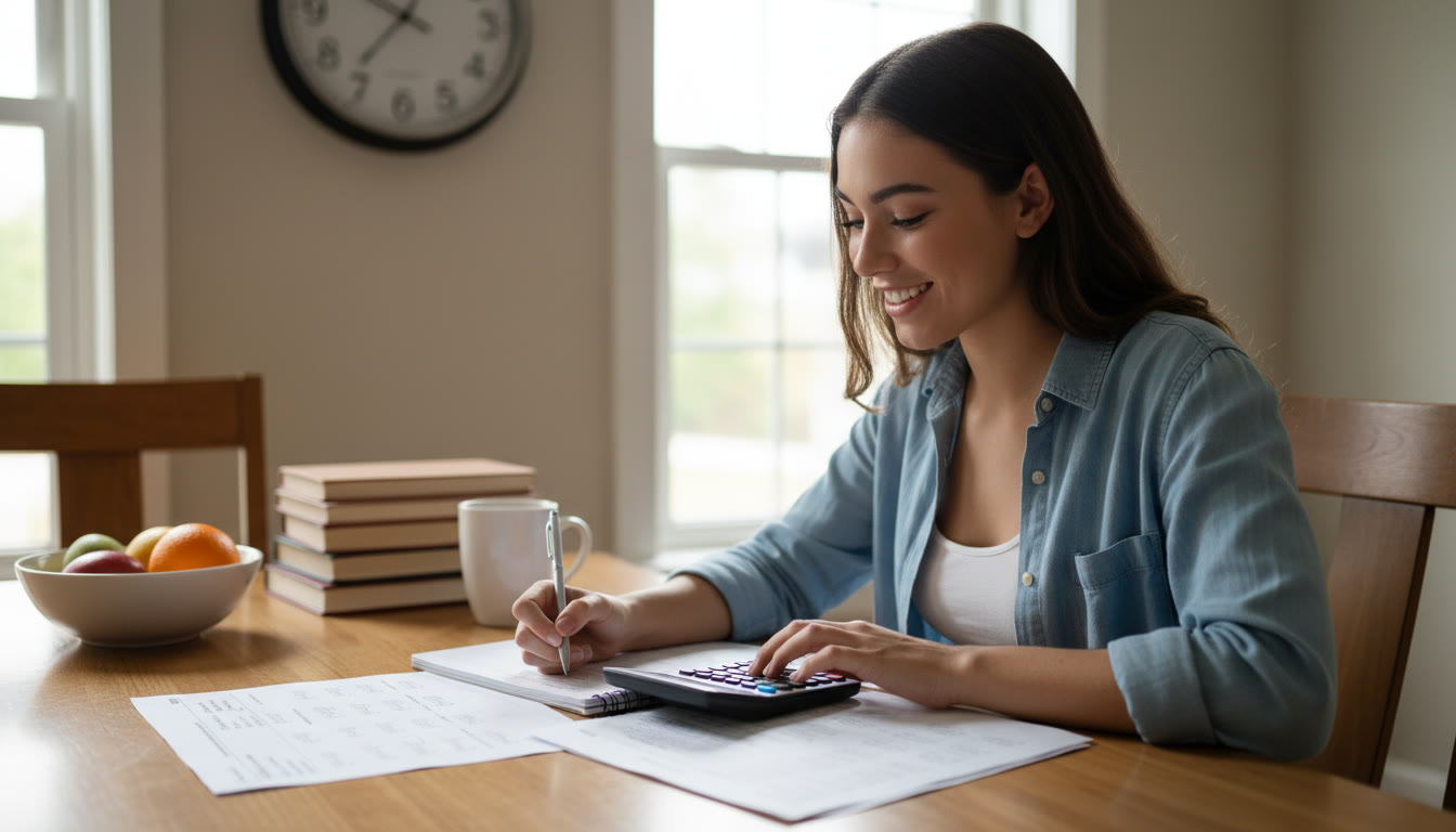 Photo Idea : A focused student taking a practice AP exam at a kitchen table with a clock, calculator, and clean notebook—conveys preparation and a relaxed, realistic study environment.