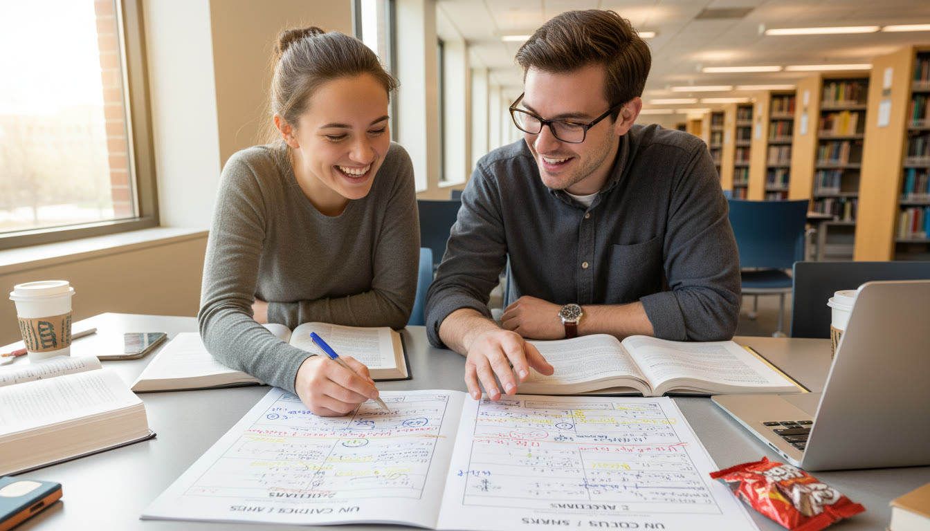 Photo Idea : A student and a tutor working together over a practice AP packet, with units and annotations visible on the paper — illustrating focused, personalized tutoring in action.