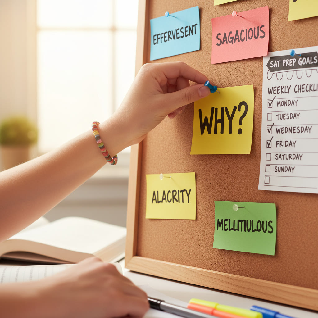 Photo idea: Close-up of a student's hand pinning a handwritten 