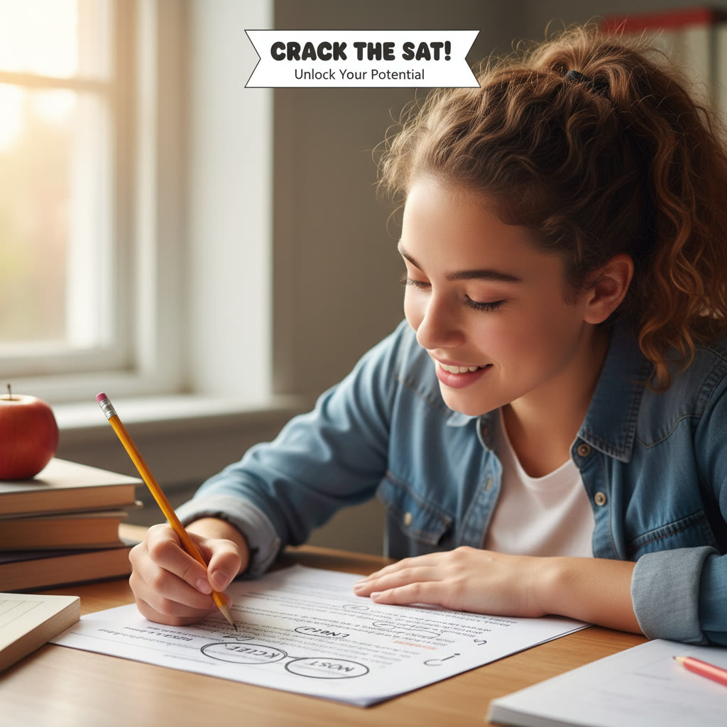Close-up of a student marking a test passage with a pencil, circling keywords like except, not, and most; shows focused annotation.