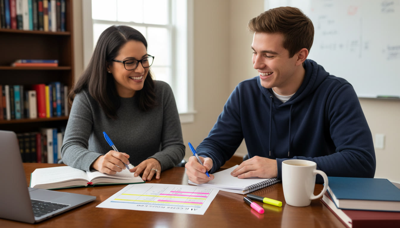 Photo Idea : A student and a tutor (one-on-one session) reviewing a printed error log on a table. The tutor points to a highlighted row while the student nods and takes notes, conveying collaboration and targeted feedback.