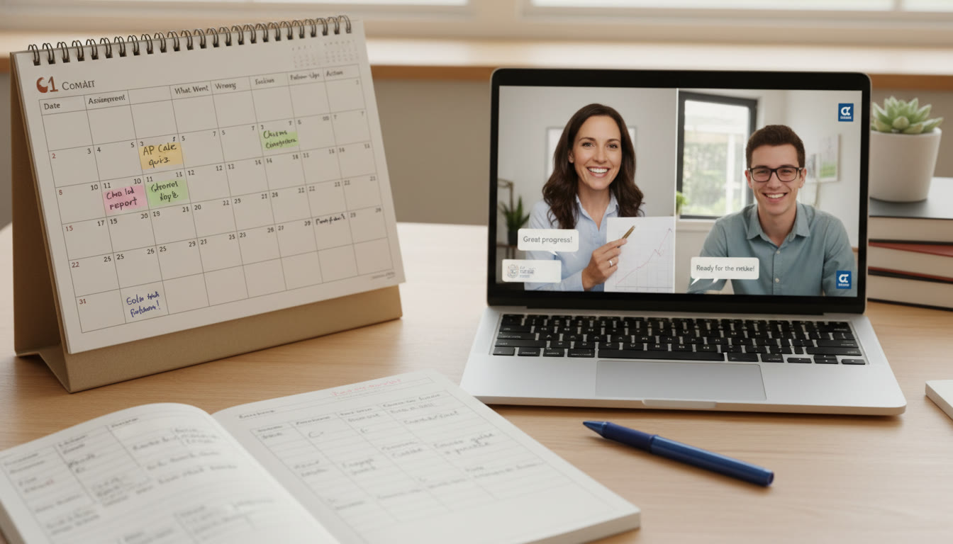 Photo Idea : A tidy study desk with a calendar, notebook showing a brief debrief table, and a laptop displaying a tutoring session — suggests structured follow-up and support. Place this image near the sample two-week recovery plan or the section on tutoring to reinforce the action plan.