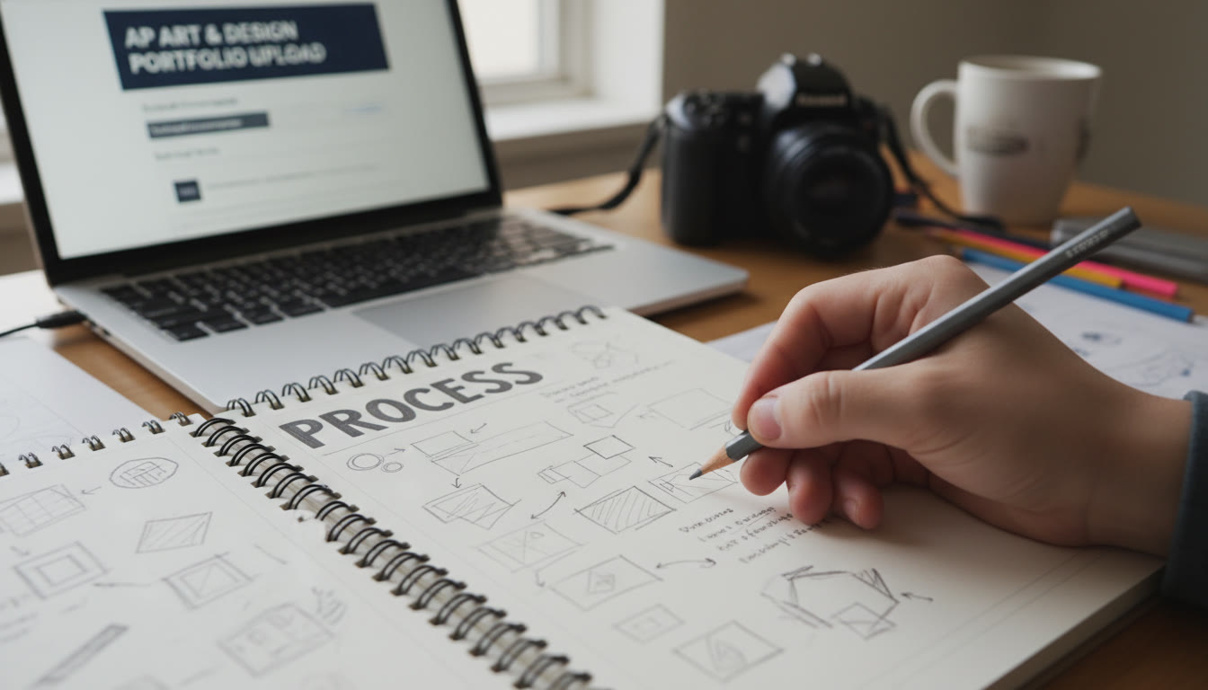 Photo Idea : Close-up of a student’s hand sketching in a notebook labeled 