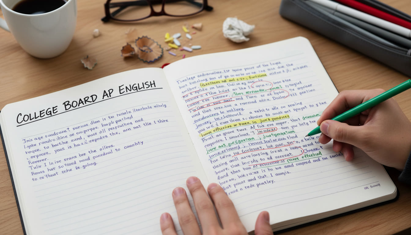 Photo Idea : A close-up of a notebook page showing a student’s edited paragraph with different colored pens marking connectors, rhythm, and word choice. The image should illustrate revision and the hands-on nature of polishing writing.
